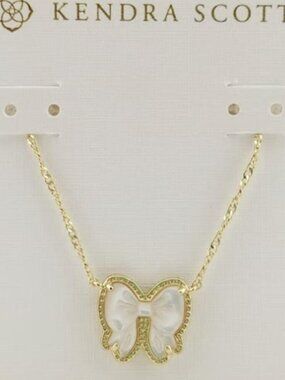 Kendra Scott Haley White Bow Gold Pendant Necklace